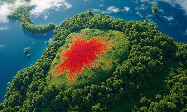 Vue aérienne de la forêt amazonienne avec des zones déforestées marquées en rouge par satellite